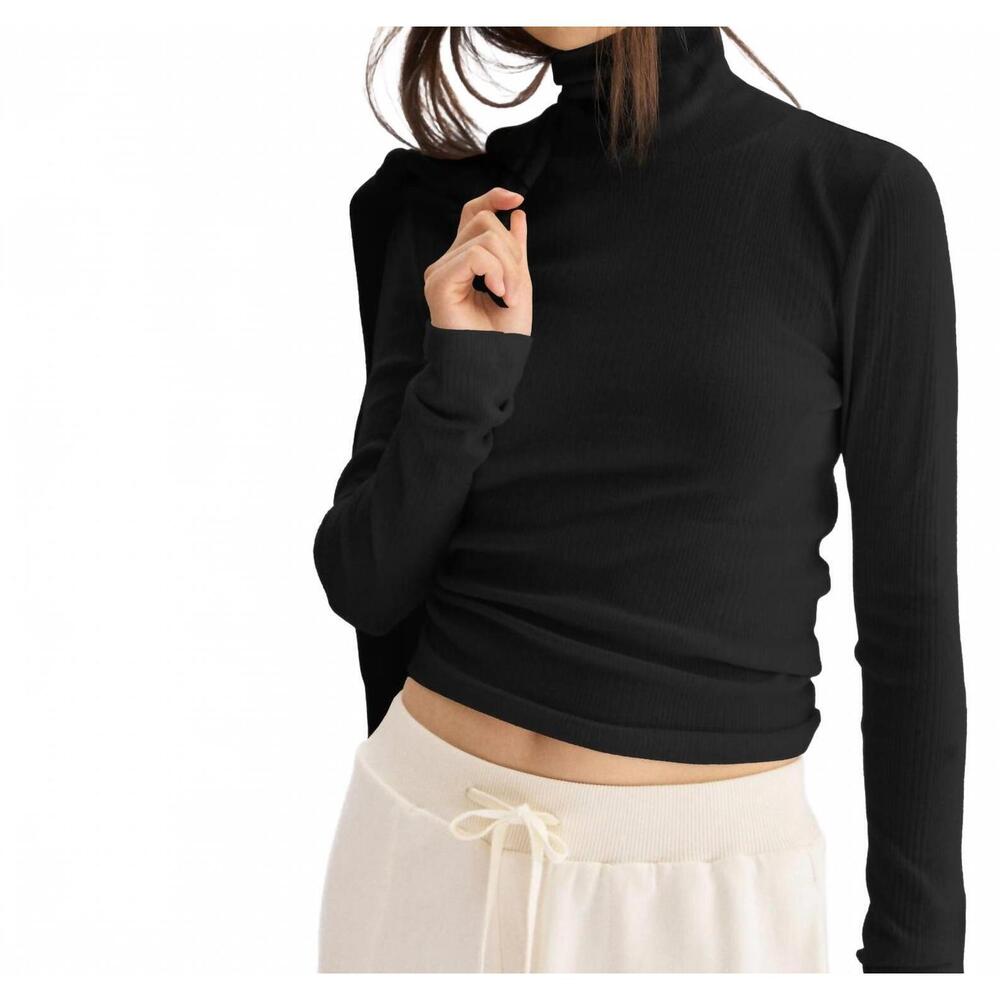 NEW ARLO MOTT clinton long sleeve turtleneck top in black